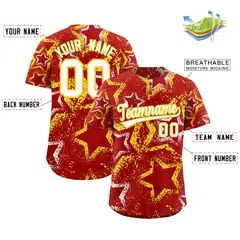 Red White Gold Graffiti Star Ink Texture Baseball Jersey 2