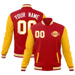 Red White Gold Raglan Sleeves Cotton Letterman Jacket