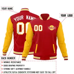 Red White Gold Raglan Sleeves Cotton Letterman Jacket 2