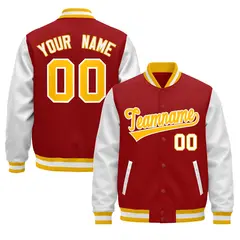 Red White Gold Raglan Varsity Full-Snap Letterman Jacket 1