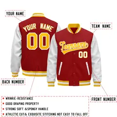 Red White Gold Raglan Varsity Full-Snap Letterman Jacket 3