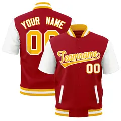 Red White Gold Short Sleeve Full-Snap Varsity Jacket
