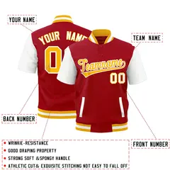 Red White Gold Short Sleeve Full-Snap Varsity Jacket 2