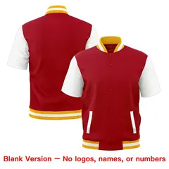 Red White Gold Short Sleeve Full-Snap Varsity Jacket 7