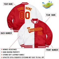 Red White-Gold Split Two Tone Letterman Varsity Jacket 2