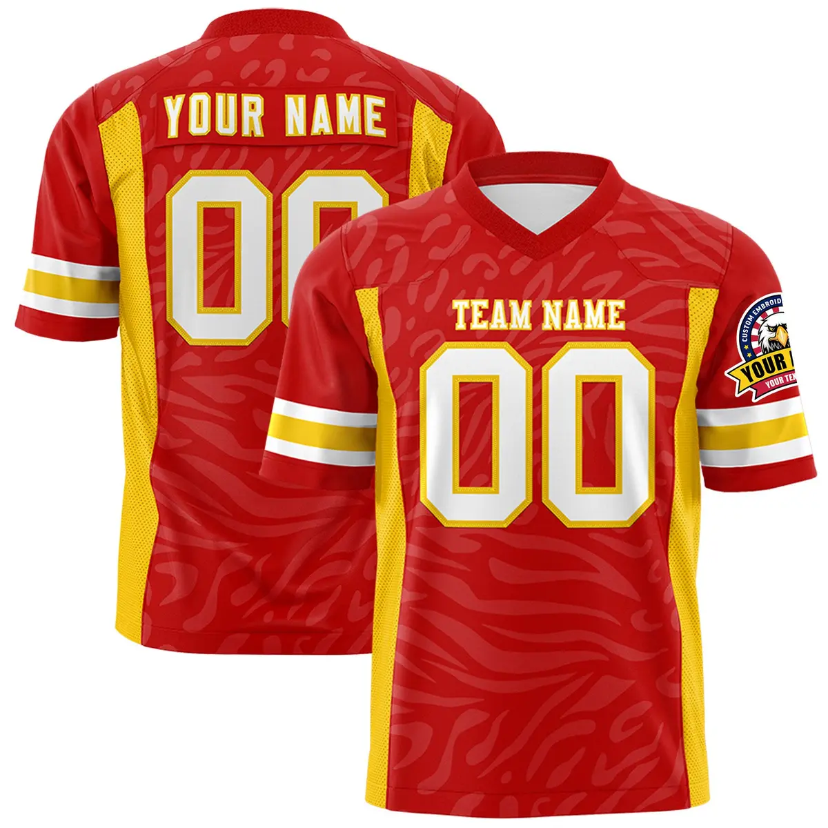 Red White-Gold Zebra Stripes Authentic Football Jersey