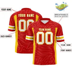 Red White-Gold Zebra Stripes Authentic Football Jersey 2