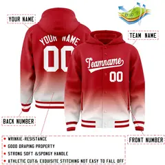 Red White Gradient Full-Snap Varsity Letterman Jacket Hoodie 4