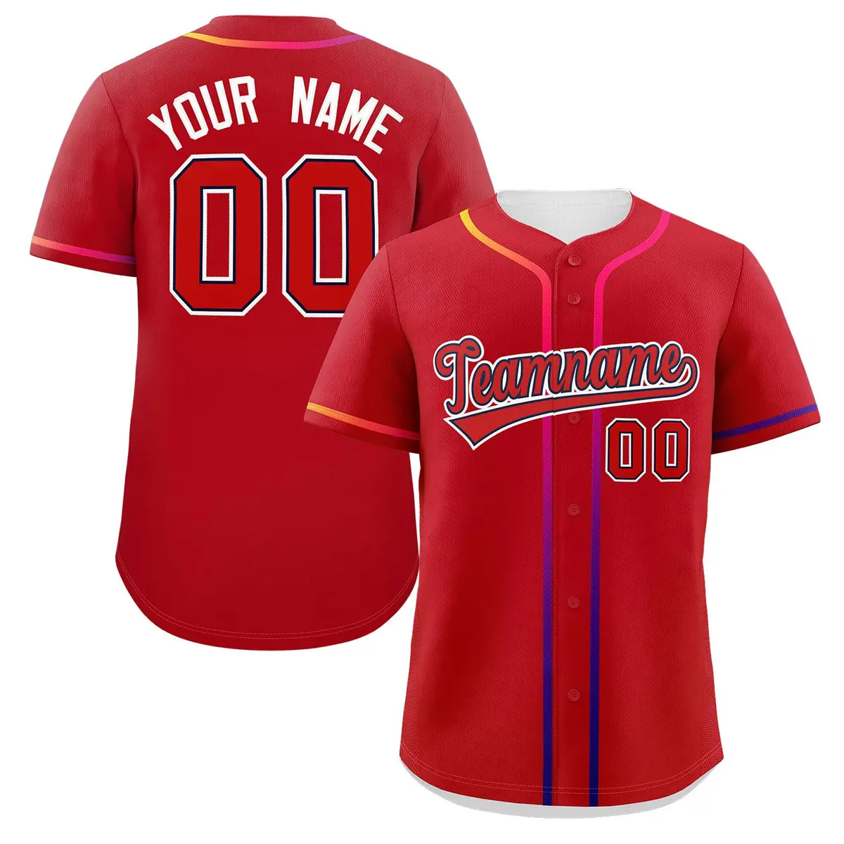 Red White Gradient Ribbed Authentic Baseball Jersey