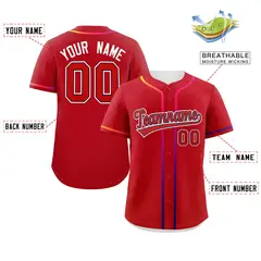 Red White Gradient Ribbed Authentic Baseball Jersey 2