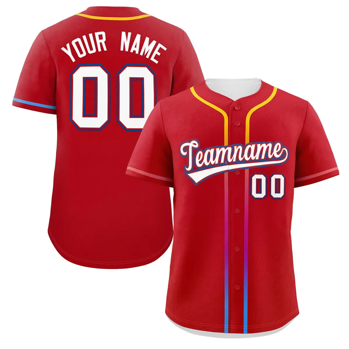 Red White Gradient Ribbed Authentic Baseball Jersey