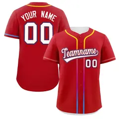 Red White Gradient Ribbed Authentic Baseball Jersey 1