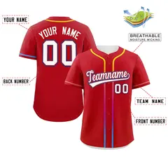Red White Gradient Ribbed Authentic Baseball Jersey 2