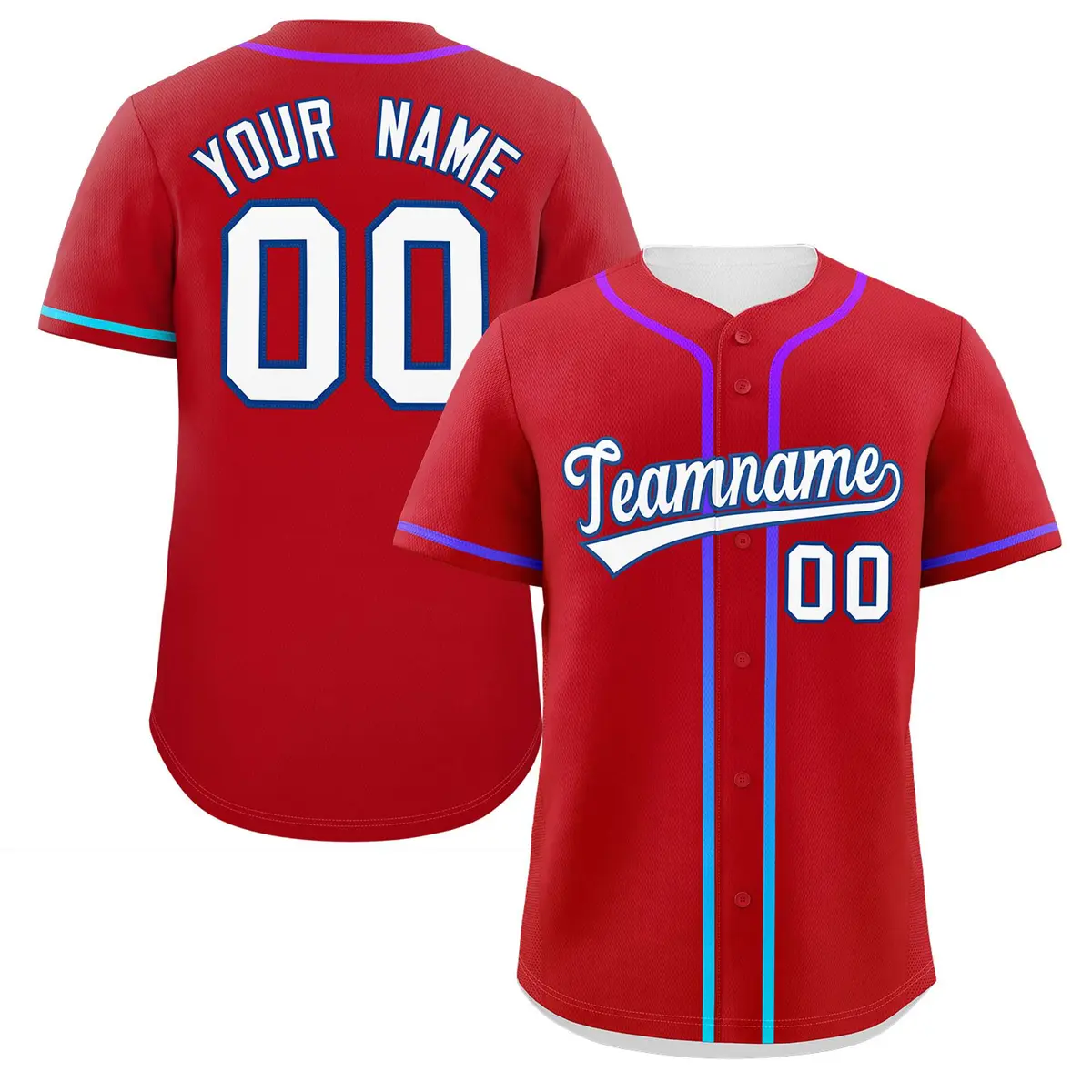 Red White Gradient Ribbed Authentic Baseball Jersey