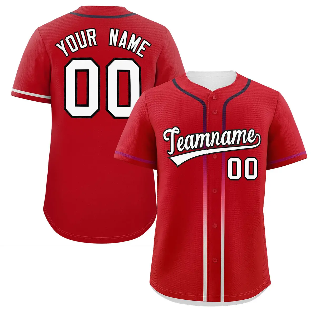 Red White Gradient Ribbed Authentic Baseball Jersey