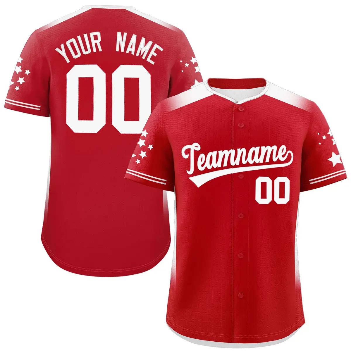 Red White Gradient Side Star Pattern Baseball Jersey