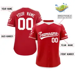 Red White Gradient Side Star Pattern Baseball Jersey 2
