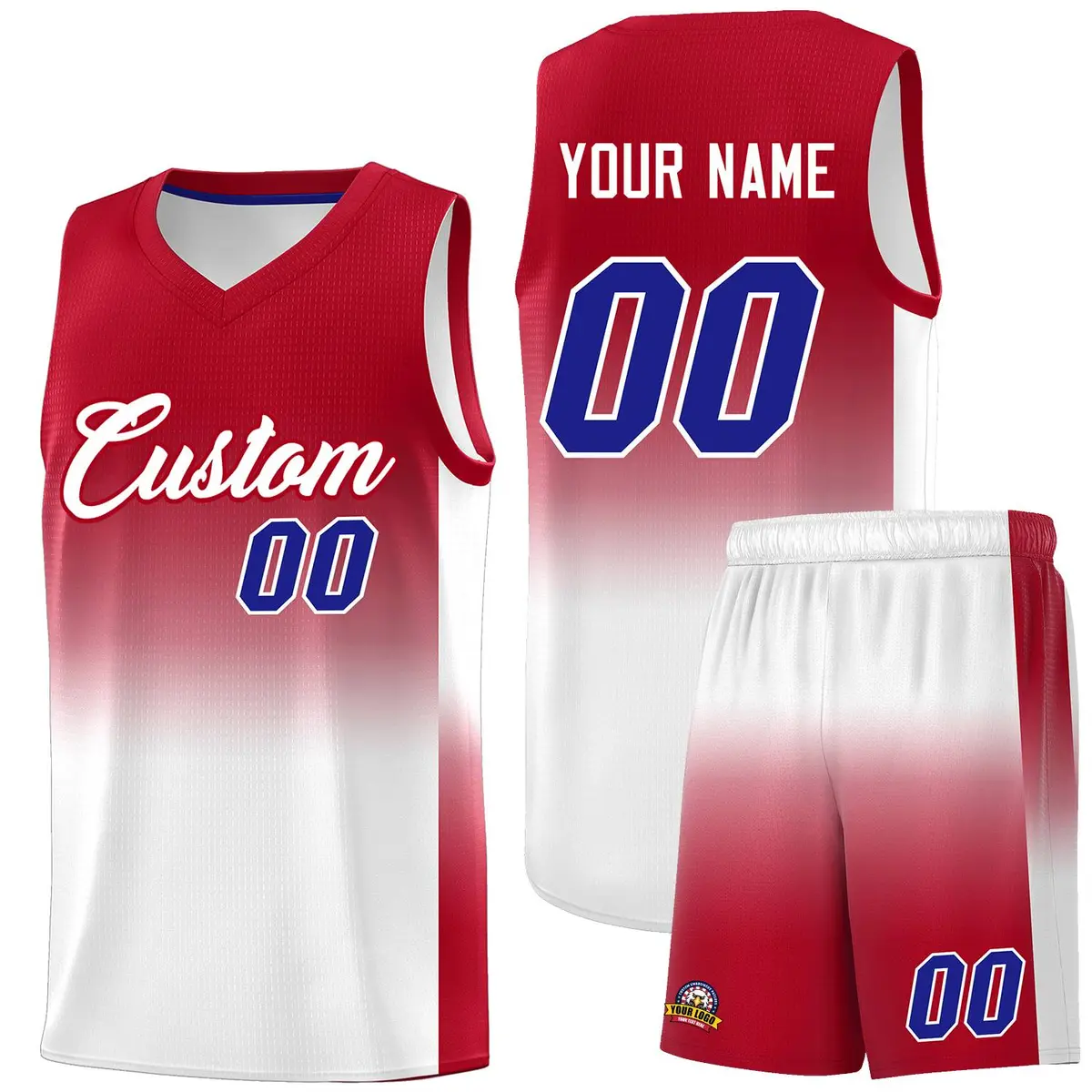 Red White Gradient Sports Basketball Jersey