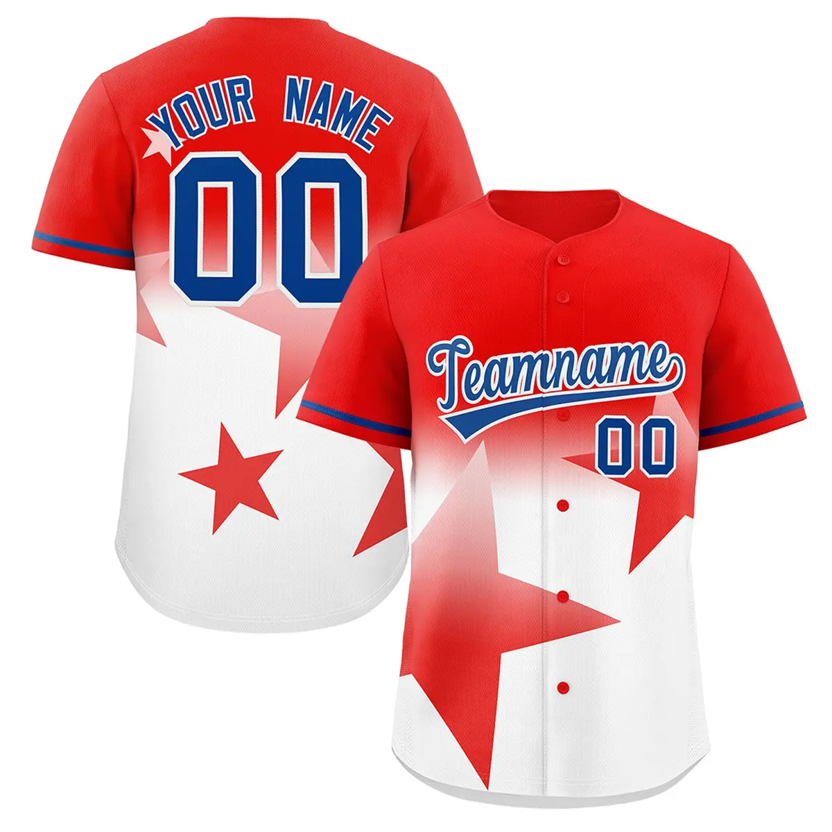 Red White Gradient Star Graffiti Authentic Baseball Jersey
