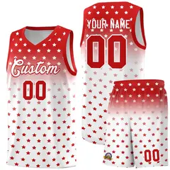 Red White Gradient Star Pattern Basketball Jersey Sets