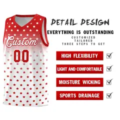 Red White Gradient Star Pattern Basketball Jersey Sets 2