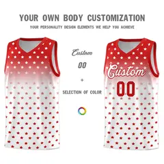 Red White Gradient Star Pattern Basketball Jersey Sets 3