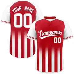 Red White Gradient Thick Stripe Raglan Baseball Jersey