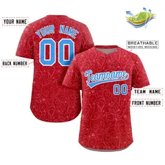 Red White Graffiti Line Art Authentic Baseball Jersey 2