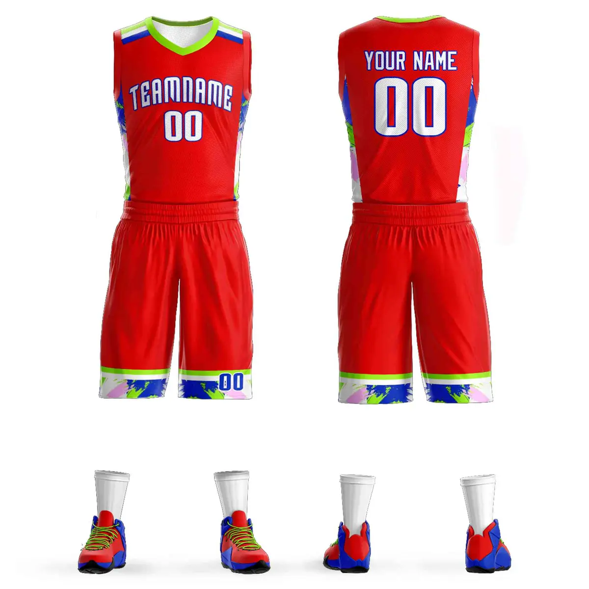 Red White Graffiti Pattern Basketball Jersey