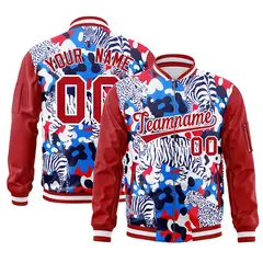 Red White Graffiti Pattern Full-Zip Varsity Letterman Bomber Jacket