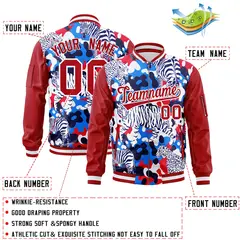 Red White Graffiti Pattern Full-Zip Varsity Letterman Bomber Jacket 2