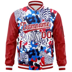 Red White Graffiti Pattern Full-Zip Varsity Letterman Bomber Jacket 3