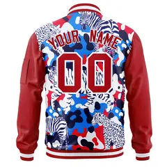 Red White Graffiti Pattern Full-Zip Varsity Letterman Bomber Jacket 4