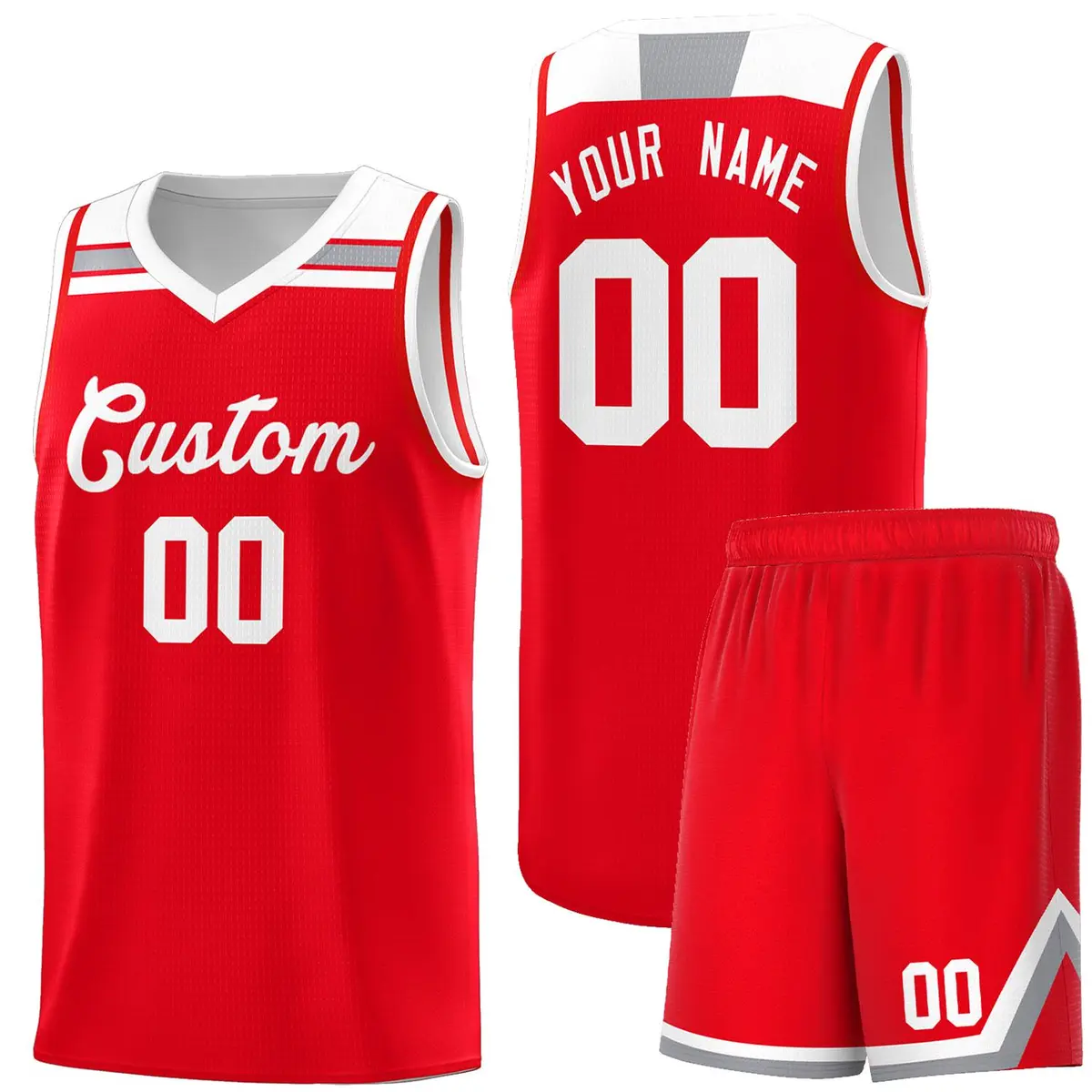 Red White-Gray Classic Basketball Sports Uniform Jersey