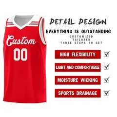 Red White-Gray Classic Basketball Sports Uniform Jersey 4