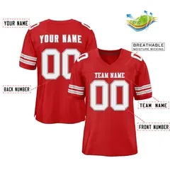 Red White-Gray Classic Style Authentic Football Jersey 2