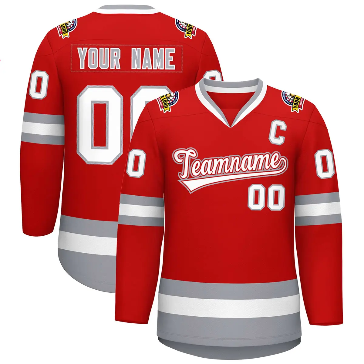 Red White-Gray Classic Style Hockey Jersey