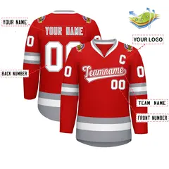 Red White-Gray Classic Style Hockey Jersey 2
