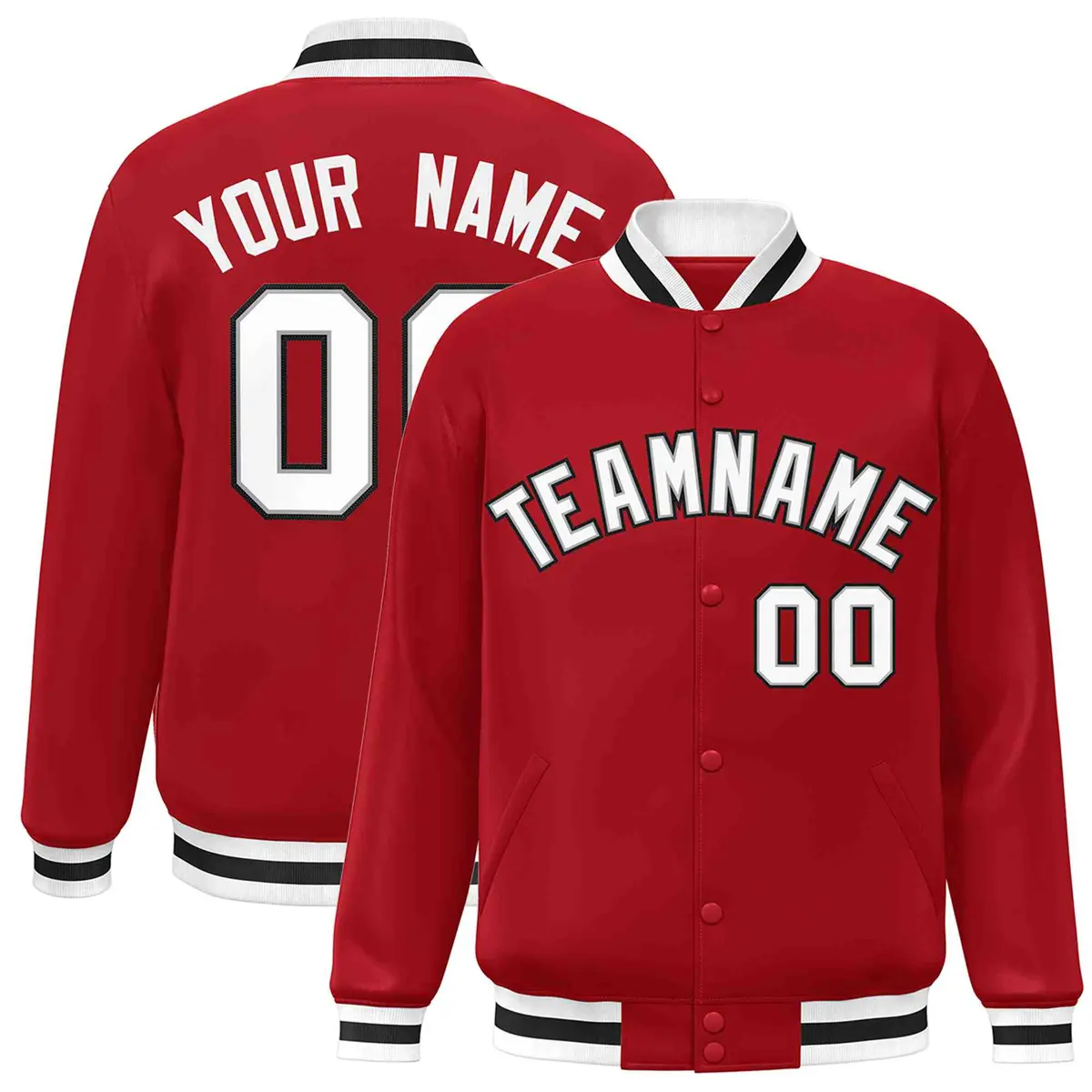 Red White-Gray Classic Varsity Full-Snap Letterman Jacket