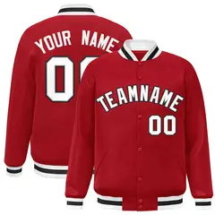 Red White-Gray Classic Varsity Full-Snap Letterman Jacket 1