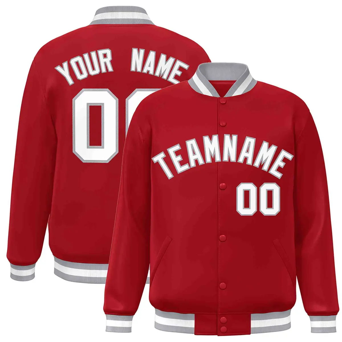 Red White-Gray Classic Varsity Full-Snap Letterman Jacket
