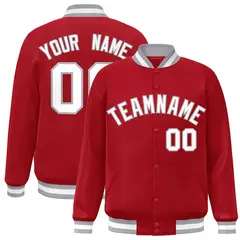 Red White-Gray Classic Varsity Full-Snap Letterman Jacket 1