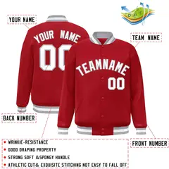 Red White-Gray Classic Varsity Full-Snap Letterman Jacket 2