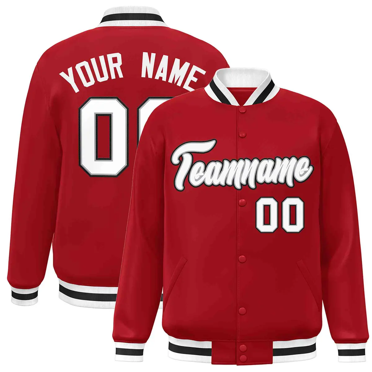 Red White-Gray Classic Varsity Full-Snap Letterman Jacket