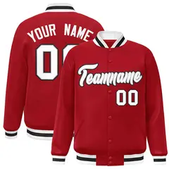 Red White-Gray Classic Varsity Full-Snap Letterman Jacket 1