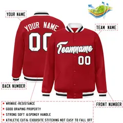 Red White-Gray Classic Varsity Full-Snap Letterman Jacket 2