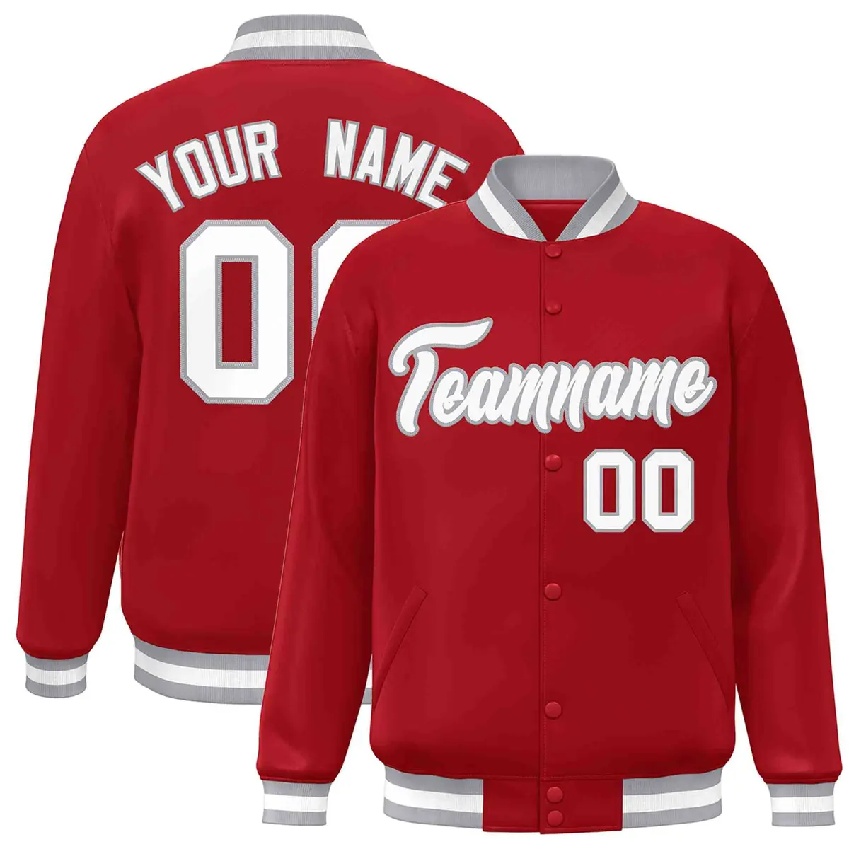 Red White-Gray Classic Varsity Full-Snap Letterman Jacket