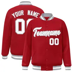 Red White-Gray Classic Varsity Full-Snap Letterman Jacket 1