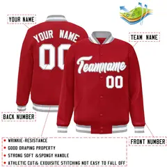 Red White-Gray Classic Varsity Full-Snap Letterman Jacket 2
