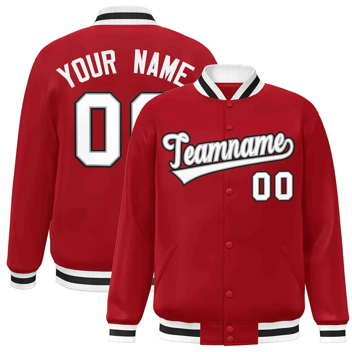 Red White-Gray Classic Varsity Full-Snap Letterman Jacket